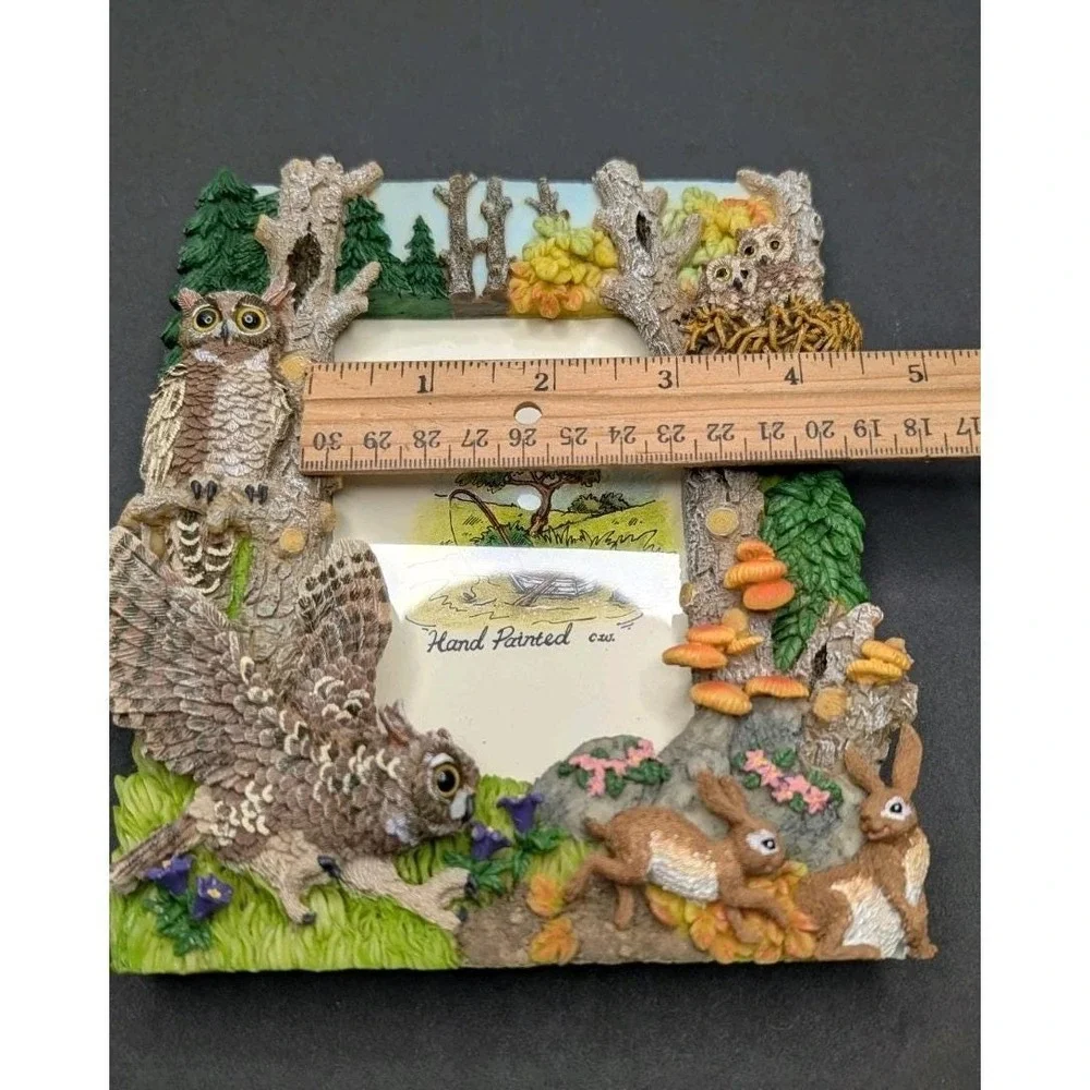 Resin Woodland Owl & Rabbit Picture Frame Forest Wildlife Nature Decor